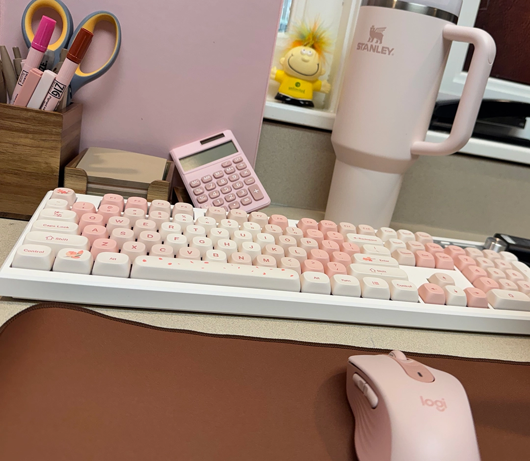 Pink setup with custom keyboard